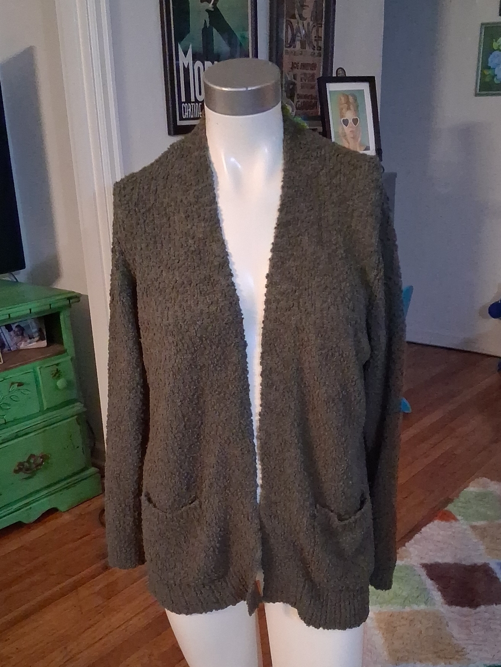 Open-Front Olive Green Women's Cardigan Sweater